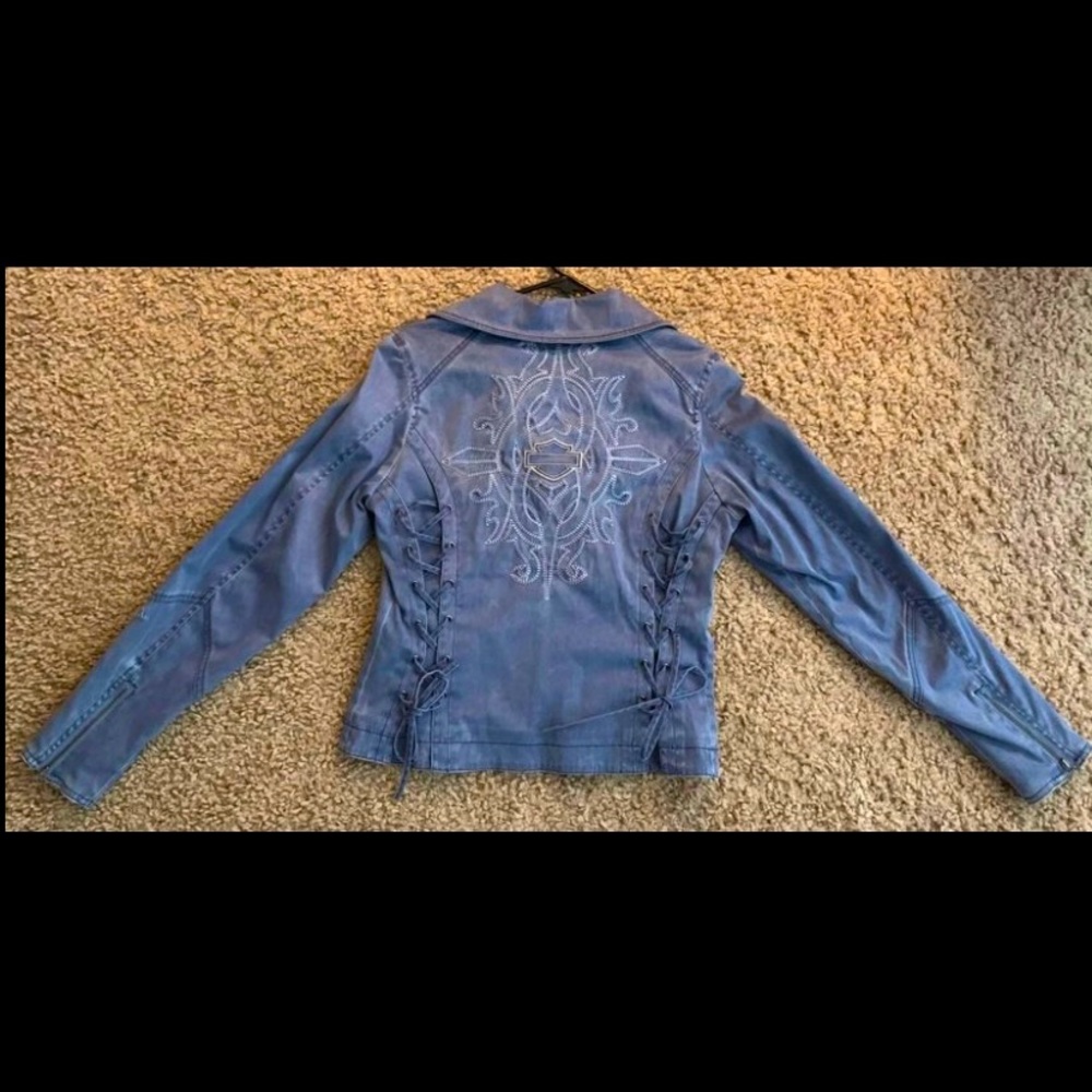 Women’s Harley Davidson Jacket - Blue & Soft Polyester Material - Size Small